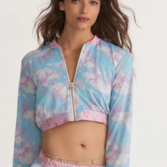 LoveShackFancy X Hurley NWT "Under the Sea" Lurex Mermaid Bomber Jacket Large - Picture 2 of 16